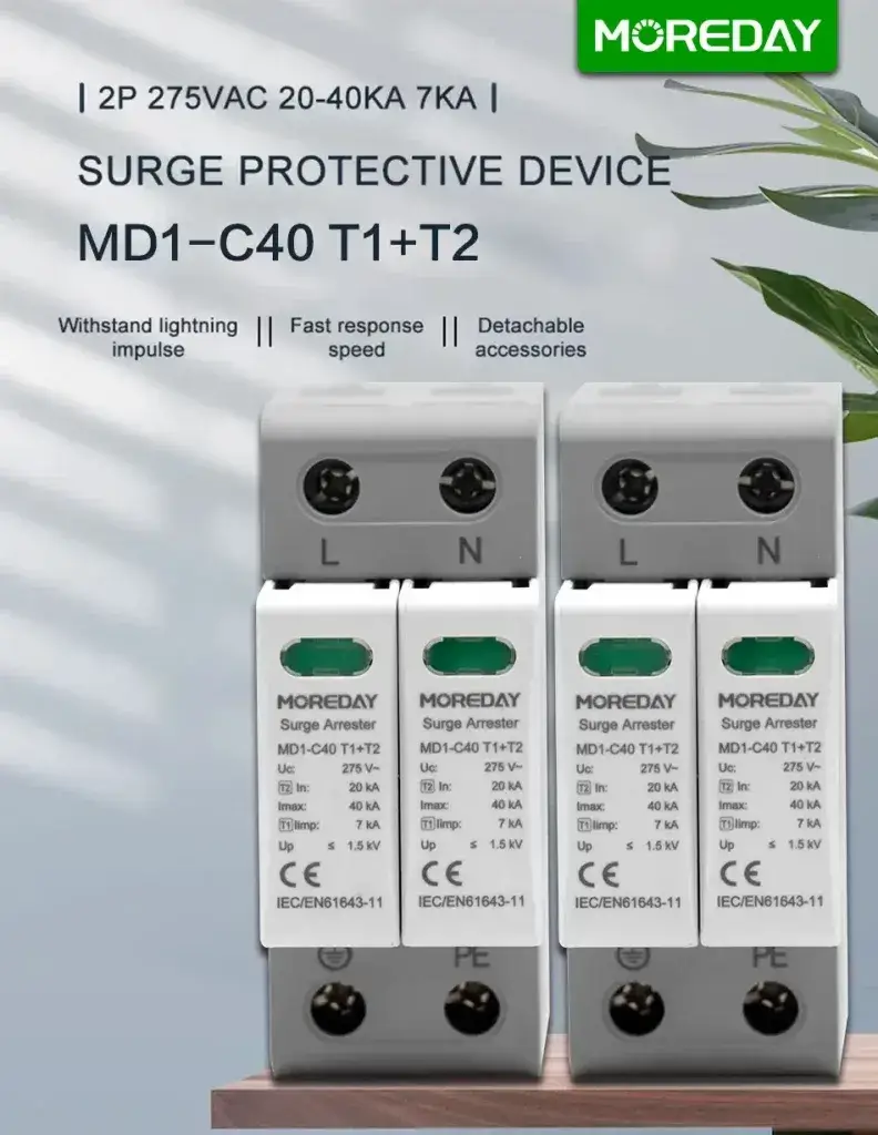 MD1-C40 T1+T2 275V 385V AC Surge Protective Device SPD display